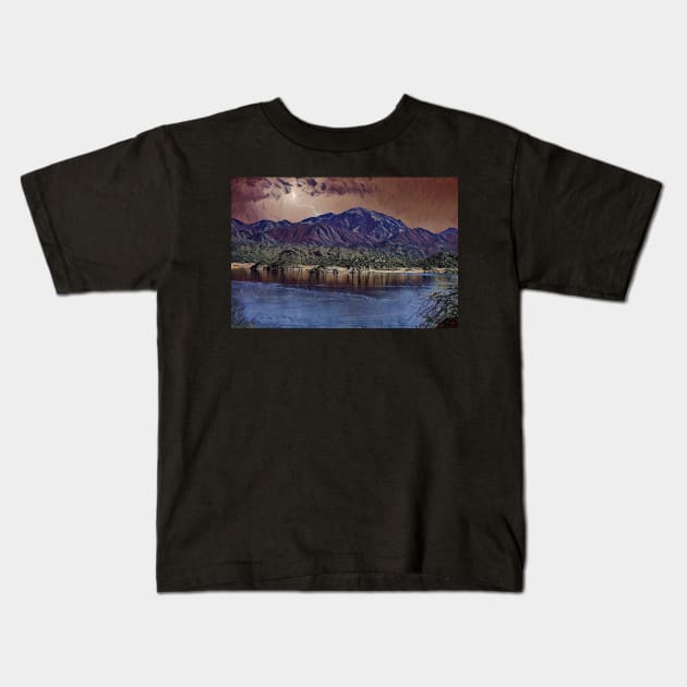 Stormy Monday at Bartlett Lake Kids T-Shirt by LarryNaderPhoto